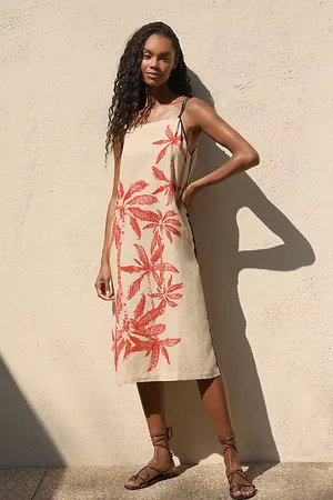 Anthropologie Side-Slit Linen Midi Dress