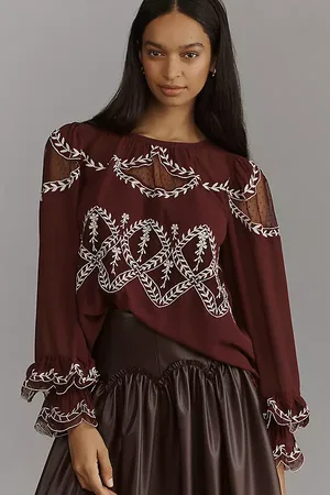 Anthropologie Long-Sleeve Appliqué Blouse
