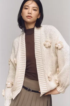 Anthropologie Chunky 3D Floral Knit Cardigan