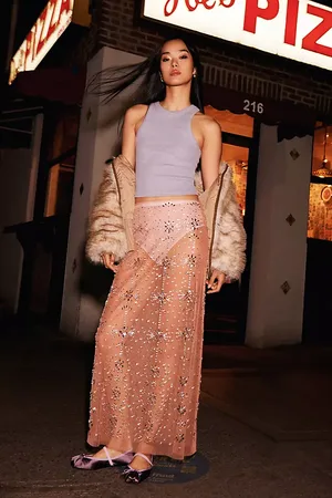 Anthropologie Crystal Sheer Maxi Skirt
