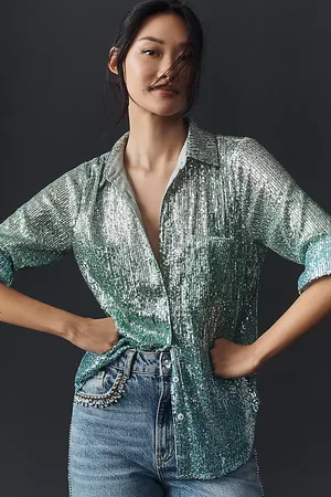 Anthropologie Long-Sleeve Ombre Sequin Shirt