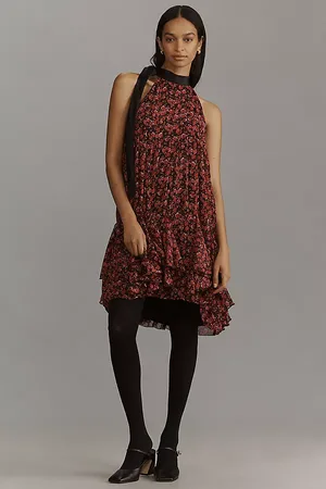 Anthropologie Tie-Neck Halter Ruffled Mini Dress
