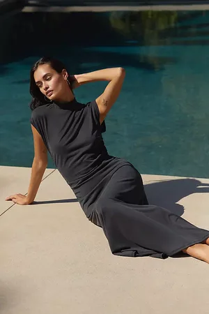 Anthropologie Turtleneck Ruched Midi Dress