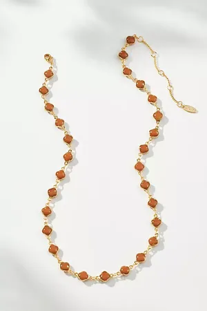 Anthropologie Gold-Plated Mini Clover Beaded Necklace