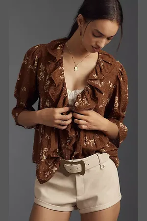 Anthropologie Ruffled Pin-Tuck Button-Front Blouse