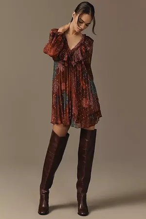 Anthropologie Long-Sleeve Ruffle Swing Mini Dress