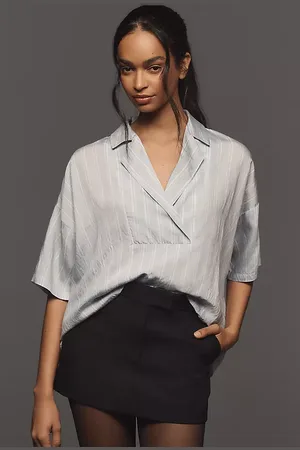 Anthropologie The Dylon Short-Sleeve Wide-Placket Top: Striped Edition