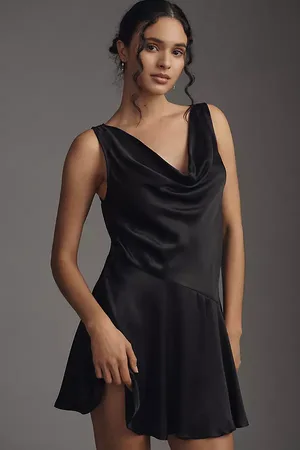 Anthropologie Cowl-Neck Satin Mini Dress