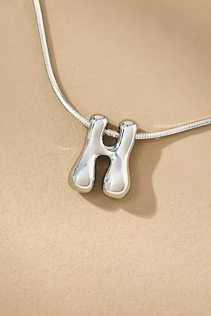 Anthropologie Silver Mini Bubble Letter Monogram Necklace