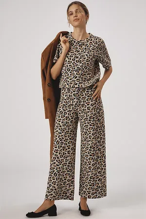 Maeve The Ettie High-Rise Crop Wide-Leg Trousers by : Leopard Edition