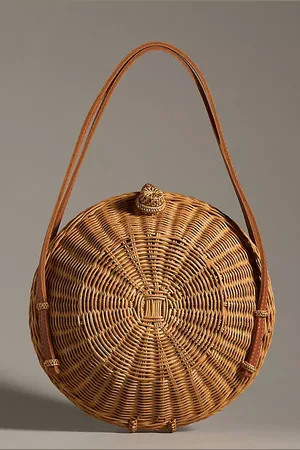 Anthropologie Woven Rattan Round Shoulder Bag