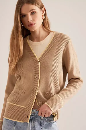 Anthropologie Tipped V-Neck Cardigan
