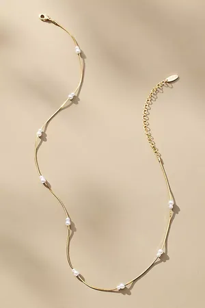 Anthropologie Double Pearl Chain Necklace