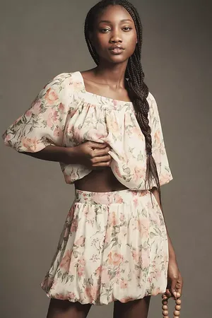 Anthropologie Floral Bubble-Hem Skirt
