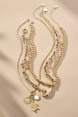 Anthropologie Shades of Sea Layered Necklaces, Set of 3: Charm Edition