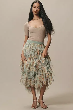 Anthropologie The Chéri Ruffled Tulle Midi Skirt