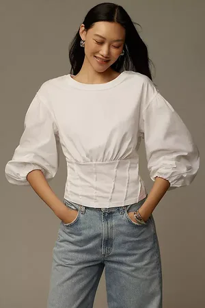 Anthropologie Balloon-Sleeve Corset Top