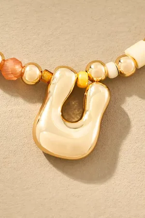 Anthropologie Beaded Bubble Letter Monogram Necklace