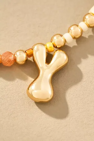 Anthropologie Beaded Bubble Letter Monogram Necklace