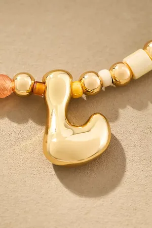 Anthropologie Beaded Bubble Letter Monogram Necklace