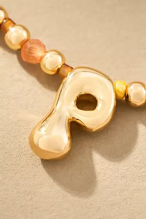 Anthropologie Beaded Bubble Letter Monogram Necklace