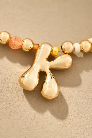 Anthropologie Beaded Bubble Letter Monogram Necklace