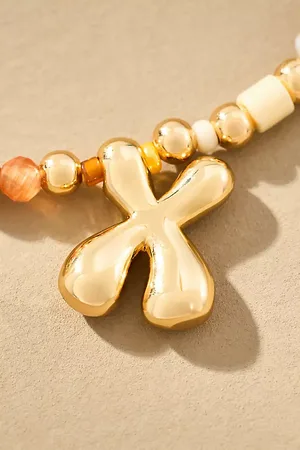 Anthropologie Beaded Bubble Letter Monogram Necklace