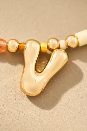 Anthropologie Beaded Bubble Letter Monogram Necklace