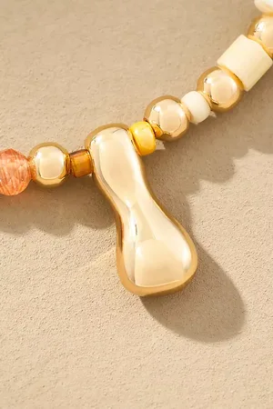 Anthropologie Beaded Bubble Letter Monogram Necklace