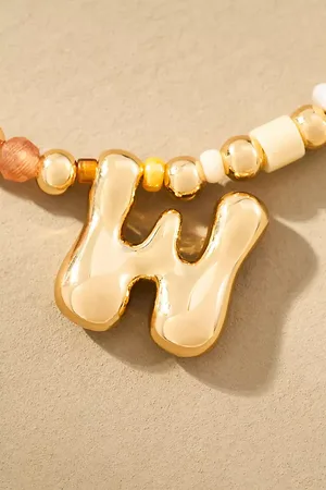 Anthropologie Beaded Bubble Letter Monogram Necklace