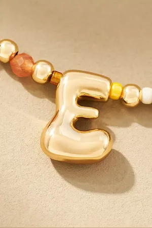 Anthropologie Beaded Bubble Letter Monogram Necklace