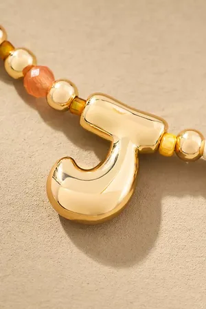 Anthropologie Beaded Bubble Letter Monogram Necklace