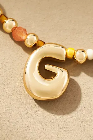 Anthropologie Beaded Bubble Letter Monogram Necklace