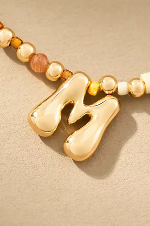 Anthropologie Beaded Bubble Letter Monogram Necklace