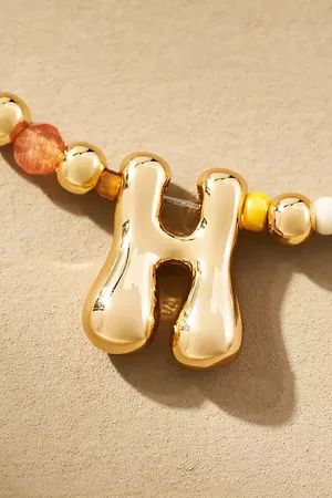 Anthropologie Beaded Bubble Letter Monogram Necklace