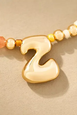 Anthropologie Beaded Bubble Letter Monogram Necklace