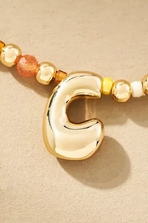 Anthropologie Beaded Bubble Letter Monogram Necklace