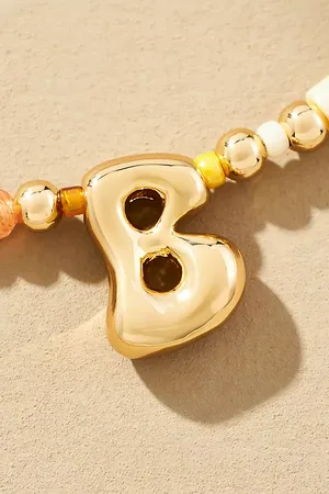 Anthropologie Beaded Bubble Letter Monogram Necklace