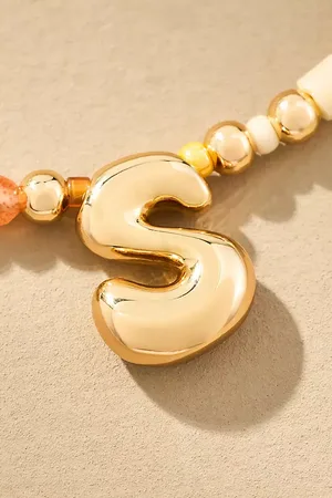 Anthropologie Beaded Bubble Letter Monogram Necklace