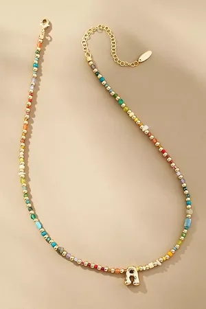 Anthropologie Beaded Bubble Letter Monogram Necklace