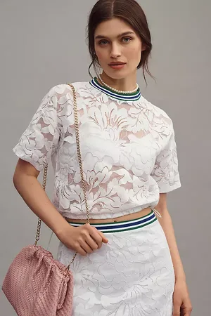 Maeve By Anthropologie Short-Sleeve Lace Pullover Top
