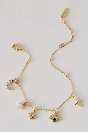 Anthropologie Plated Sparkly Celestial Charm Bracelet