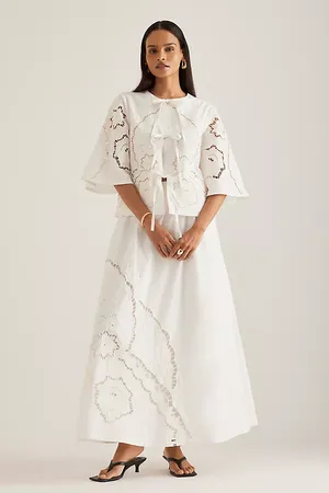 Anthropologie Poplin Cutwork Midi Skirt