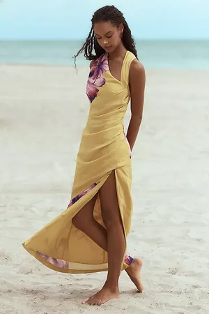 Anthropologie Asymmetrical Linen Maxi Dress