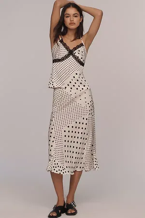 Anthropologie Polka Dot Midi Slip Skirt