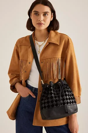 Anthropologie Check Leather Bucket Bag