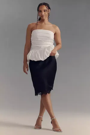 Anthropologie The Tilda Knee-Length Slip Skirt: Lace Trim Edition