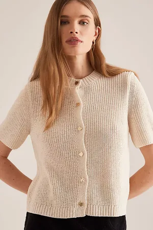 Maeve Short-Sleeve Button-Front Cardigan