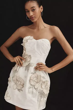 Anthropologie Strapless Floral Appliqué Mini Dress