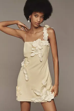 Hutch 3D Floral Appliqué Linen-Blend Dress